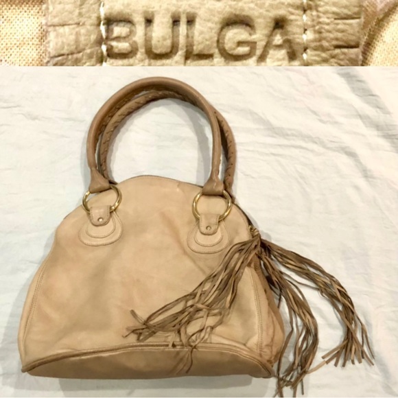 BULGA Handbags - 🛍️BULGA leather boho satchel bag taupe 3tasseled/zipper size15x13 ex like new